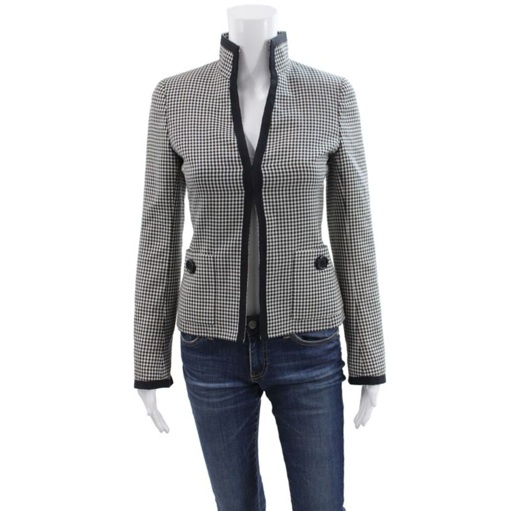 Akris Womens Black Checked Wool Basic Jacket Button Long Sleeve Size 2